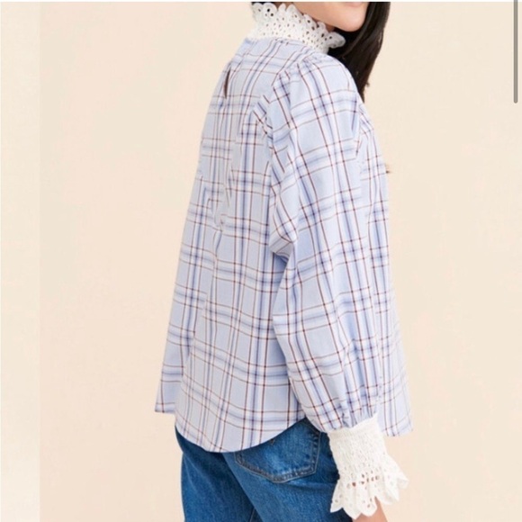 Anthro English Factor Collar Poplin Lace top - Picture 2 of 5